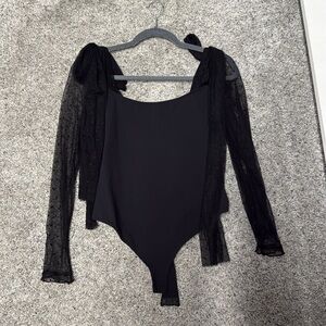 Free People Tongue Tied Lace mesh Tie Shoulder Bodysuit (snaps).